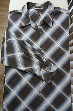 PX Clothing Diamond Plaid Cotton Shirt Mens XL long sleeve black blue retro